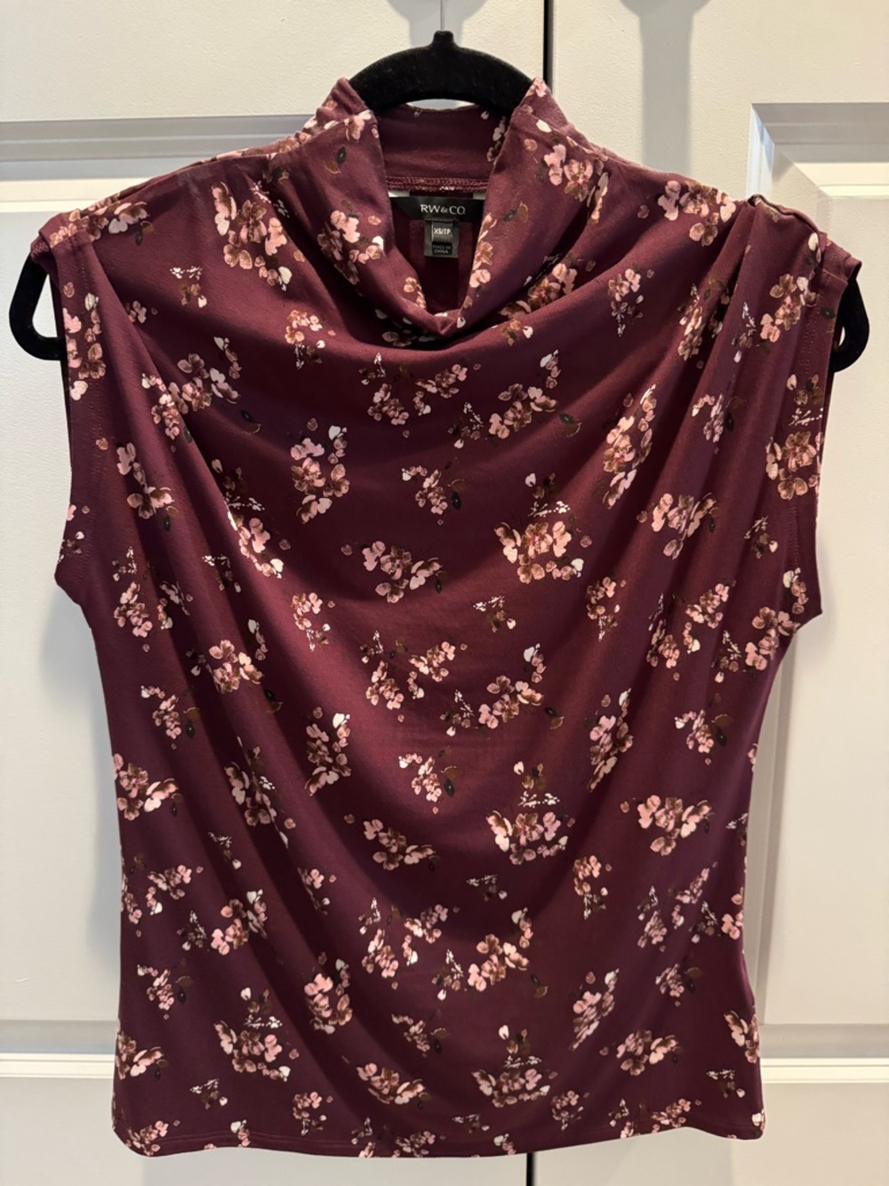 RW&CO. Plum Floral Sleeveless Cowl Neck Top‎